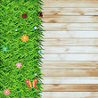 Vector Green grass on wood texture background