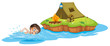 A boy swimming going to the camping tent