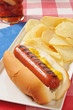 Photo: Hot dog with mustard and chips Hot dog with mustard and chips