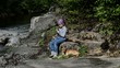 little girl playing on the tablet