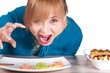 Photo: beautiful woman waiting a sushi with chopsticks beautiful woman waiting a sushi with chopsticks