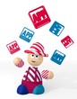 Illustration: 3d graphic of a happy discount sign juggled by a clown 3d graphic of a happy discount sign juggled by a clown