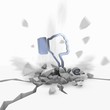 Illustration of a metallic web link icon fallen from sky