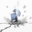 Illustration of a metallic web link icon fallen from sky
