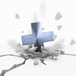 Illustration of a metallic web link icon fallen from sky
