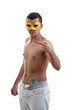 Arrogant teenager wearing a mask, with money at his pants and sh