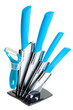 Glass block of ceramic knives with blue handle