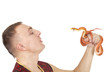 Man with Red Texas rat snake