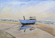 Photo: fishing boat on beach - original painting oil on wood fishing boat on beach - original painting oil on wood
