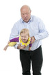 Grandfather with granddaughter, isolated on white