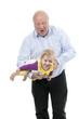 Grandfather with granddaughter, isolated on white
