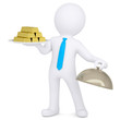 3d white man keeps on a platter of gold bullion
