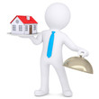 3d man holding a house on a platter