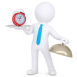 Illustration: 3d man holding red alarm clock on platter 3d man holding red alarm clock on platter