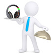 3d man holding headphones on a platter