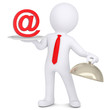 3d man holding a sign e-mail on the dish