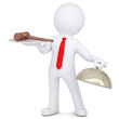 Illustration: 3d man holding a gavel on a platter 3d man holding a gavel on a platter