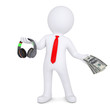 3d man changes the headphones on the money