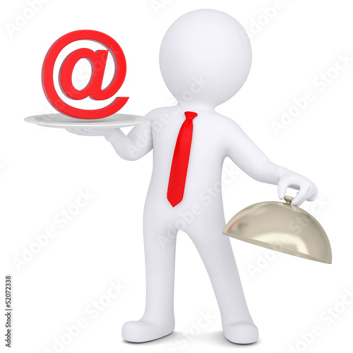 Illustration: 3d man holding a sign e-mail on the dish 3d man holding a sign e-mail on the dish