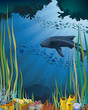 Vector: Whale shark and coral reef. Whale shark and coral reef.