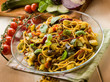 pasta with eggplants zucchinis tomatoes and curry