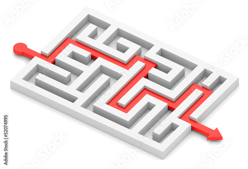 Illustration: Red path across labyrinth Red path across labyrinth