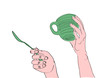 Hands with cup and spoon