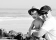 Happy father and his son on the beach