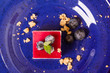 Photo: dessert on blue plate dessert on blue plate