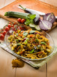 pasta with eggplants zucchinis tomatoes and curry