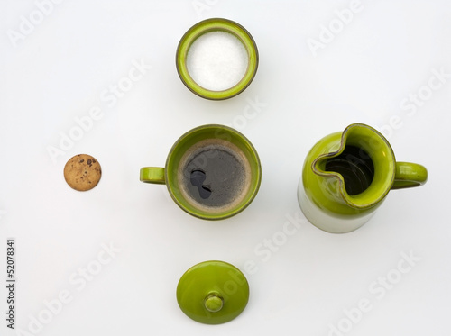 Photo: geometric beautifully set breakfast with biscuits and black cafe geometric beautifully set breakfast with biscuits and black cafe