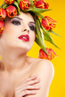 Photo: beauty woman portrait with wreath from flowers on head ogange b beauty woman portrait with wreath from flowers on head ogange b