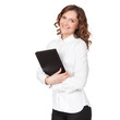 Photo: Portrait of smiling business woman with paper folder Portrait of smiling business woman with paper folder