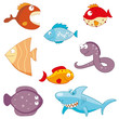 Vector: Cartoon fishes doodle icon set Cartoon fishes doodle icon set