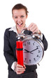 Businesswoman with dynamite and clock