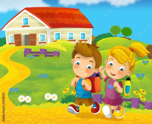 Illustration: Going to school - illustration for the children Going to school - illustration for the children