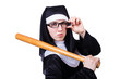Foto: Nun with baseball bat on white Nun with baseball bat on white