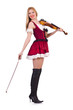 Girl playing violin on white