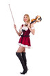 Girl playing violin on white
