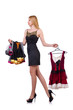Woman with clothing on hangers