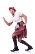 Scottish man dancing on white