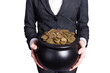 Woman holding pot of gold coins