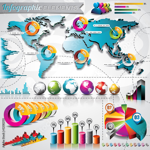 Vector: Vector set world map and information graphics element Vector set world map and information graphics element