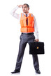 Man in life jacket isolated on white