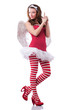 Angel in red clothing on white