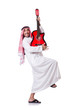 Arab man playing guitar isolated on white