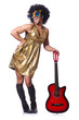 Man in woman clothing with guitar