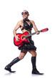 Man in woman clothing with guitar