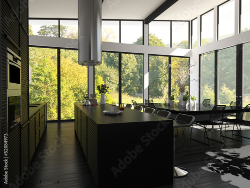 Illustration: Modern Design Kitchen Interior with Bar Modern Design Kitchen Interior with Bar