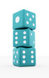 Three blue dice isolated
